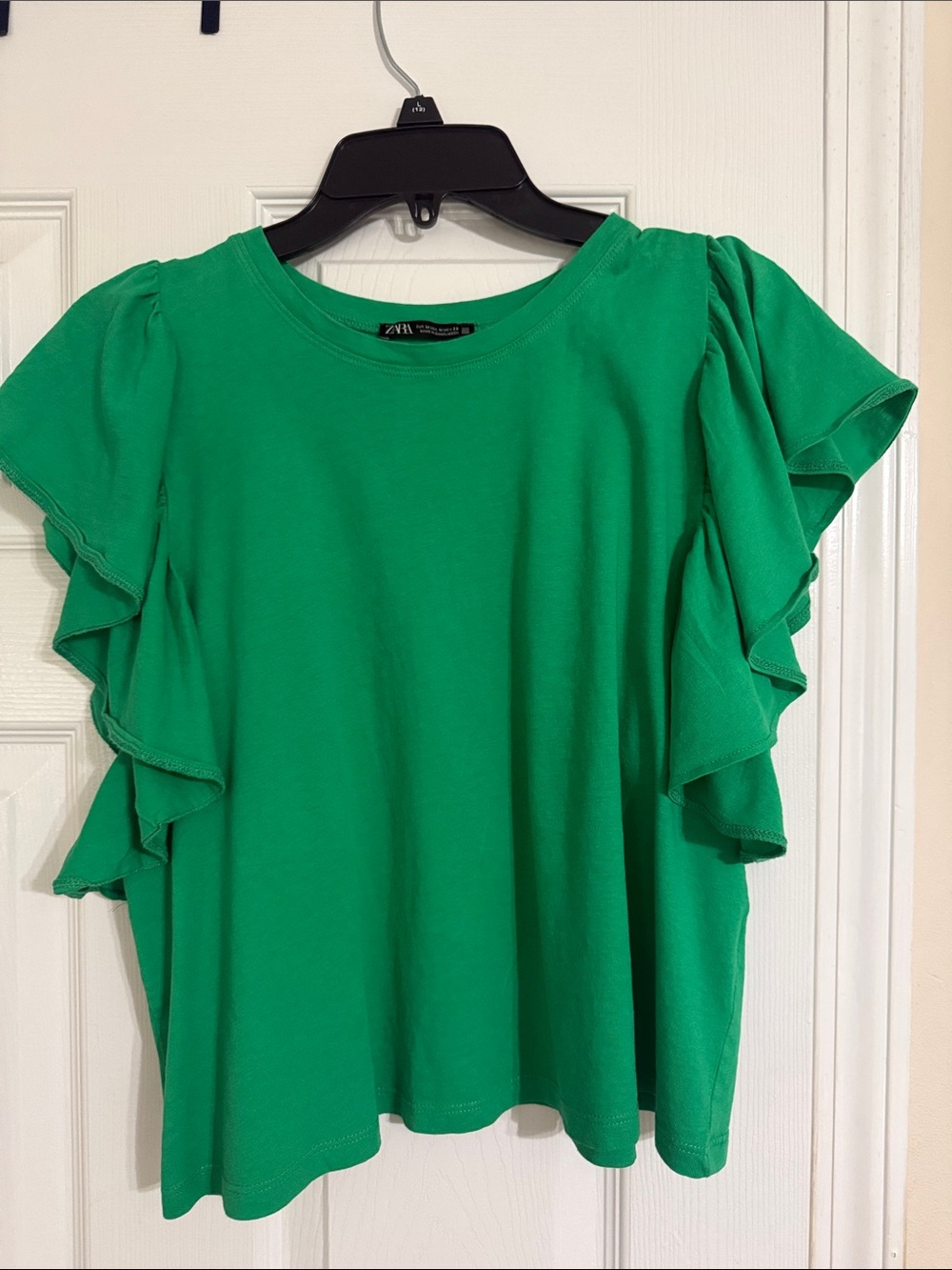 Zara Green Ruffle Sleeve Short Sleeve Tee